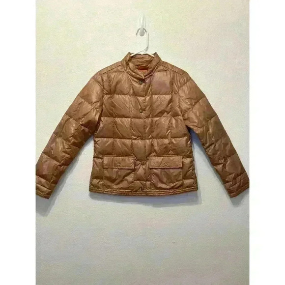 Eddie Bauer Jacket Womens Sz M Brown EB550 Goose Down Quilted Crop Puffer - Picture 1 of 16
